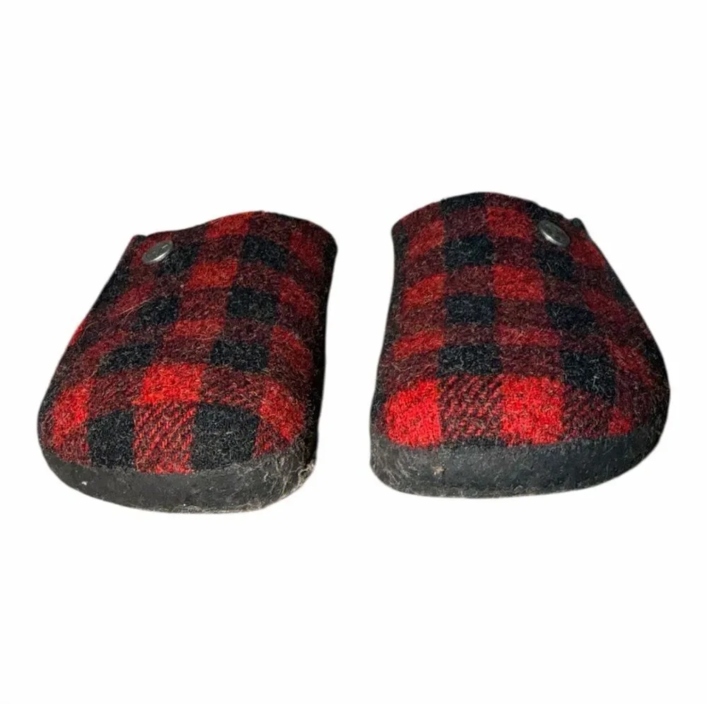 Birkenstock Kids Zermatt Shearling Wool Plaid Tartan Red Clogs Slippers EU 33